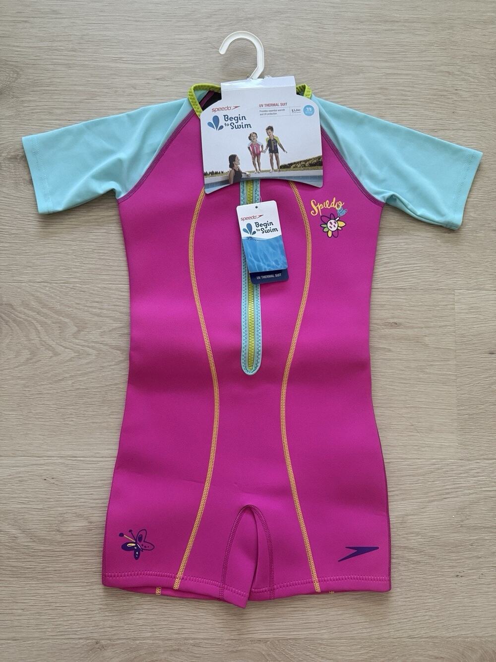 Speedo Kids Neoprene Swimsuit One Piece Girls Size 7-8 UV Thermal Suit NWT
